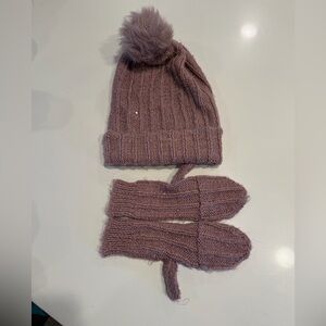Juicy Couture Mauve Sparkle Knit Hat and convertible Mittens Set
